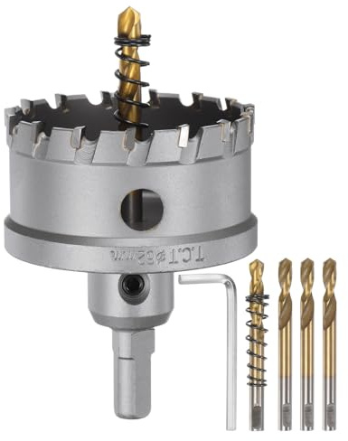 sourcing map Kit per sega a tazza in metallo duro da 62 mm, set con 5 punte per trapano centrali, 1 chiave per acciaio inossidabile, rame, ferro, alluminio