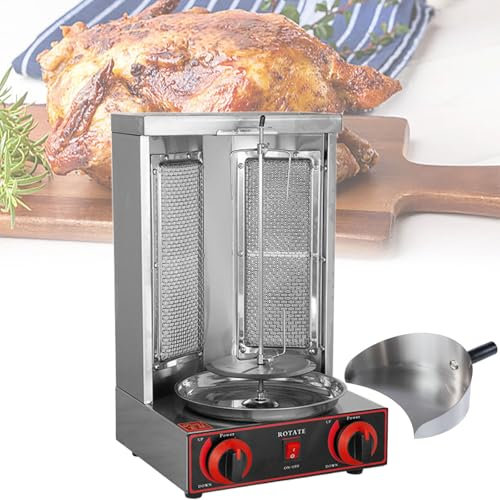 Beachtiful Máquina Parrilla Kebab Vertical a Gas Gyro Rotisserie Horno Asador de Carne 2 Quemadores Cuerpo de Acero Inoxidable para el Hogar Restaurante Cocina,Pan