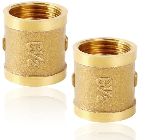 2 Stück Messing Muffe, 1/2 Zoll IG/IG Doppelnippel | 1/2 Innengewinde Verbindungsstück Adapter, G1/2 Zoll Muffe Messing, DN15 Doppelmuffe Anschlussnippel für Rohranschluss