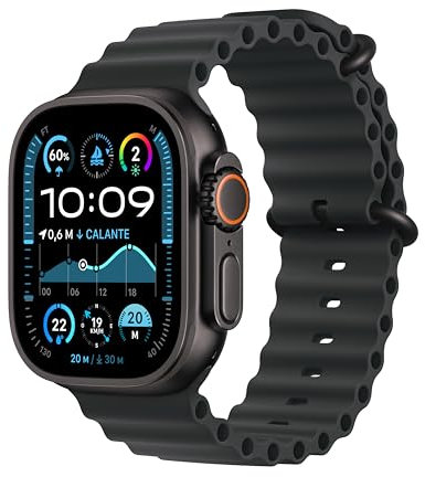 Apple Watch Ultra 2 GPS + Cellular Smartwatch, reloj deportivo con caja de titanio negro resistente de 49 mm y Correa Ocean Negro. Monitor de entreno, GPS de alta precisión y pantalla Retina brillante