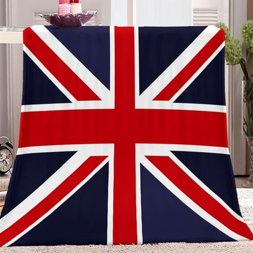 Einfache Union Jack-Flagge Bedruckte Weiche Wolldecke 100 x 130 cm Warme und Bequeme, atmungsaktive Flanell-Fleecedecke Blau und Rot Für Die Inneneinrichtung Kinder Erwachsene Matratze Sofadecke