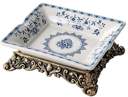 Porzellan Aschenbecher Dekoration, Groß Kapazität Aschenbecher Chinesisch Hell Blau Und Weiß Porzellan Aschenbecher Dekoration Zum Heim Büro,19.5x17x7cm(C)