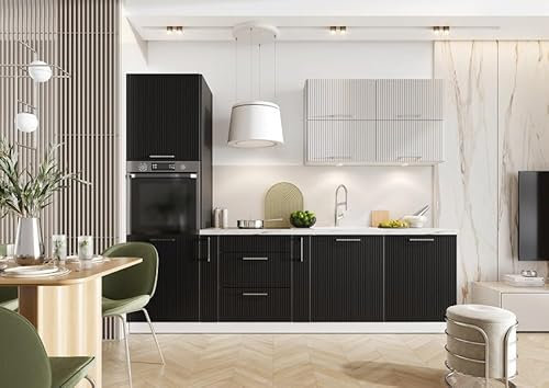 Kamazza Cuisine complète Emplacement Four et Lave-Vaisselle encastrable 270 cm Noire - Katia