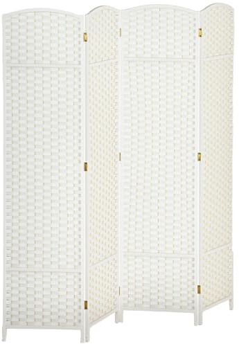 HOMCOM Room Divider, 4 Panel Folding Privacy Screen, 5.6' Tall Freestanding Wall Partition for Home Office, Bedroom, White