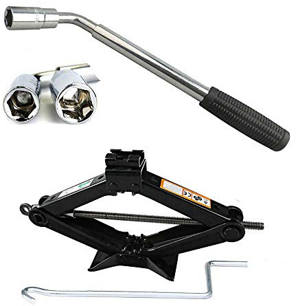 2 Tonnen Scherenwagenheber und ausziehbarer Radmutternschlüssel, Reifenreparatur-Set für Auto, Van – Universal-Aufziehwagenheber, ausziehbar von 105 mm bis 385 mm