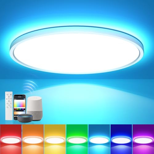 EASY EAGLE LED Deckenleuchte RGB: Smart deckenlampe LED Kompatibel mit Alexa - Dimmbar Lampe Wohnzimmer mit 16 Millionen DIY Farben fur Kinderzimmer Schlafzimmer Badezimmer Jugendzimmer, 28W, 30CM