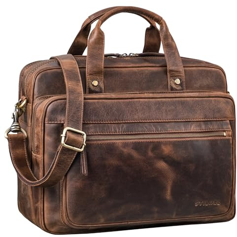 STILORD Herren-Businesstasche aus Leder braun - große 15,6 Zoll Laptoptasche - Männer-Aktentasche - Vintage Umhängetasche aus Rindsleder Walt