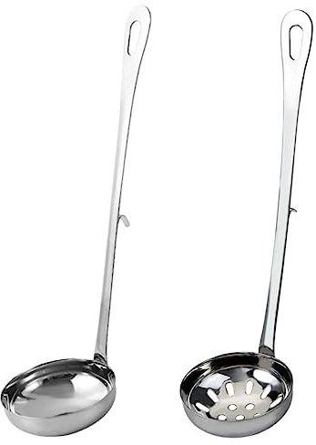 UTHCLO Set 2 Pezzi di Cucchiai per Hot Pot in Acciaio Inossidabile con Gancio, Design Anti-scottatura e Impugnatura Confortevole per Cucina e Servizio