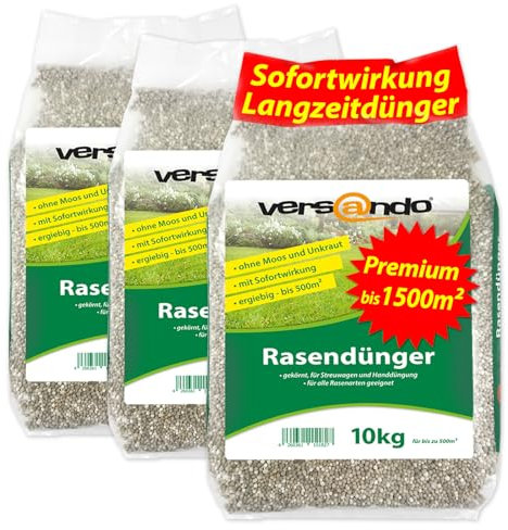 versando 30kg d'engrais gazon printemps jusqu'à 1500m²: repousse la mousse et les mauvaises herbes pour un gazon sain et bien vert Engrais de printemps à effet immédiat - qualité Premium