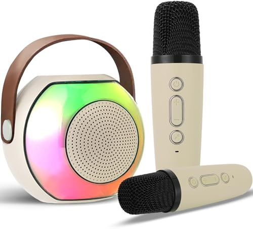 Koolcover Mini-Karaoke-Maschine, Bluetooth-Lautsprecher mit 2 kabellosen Mikrofonen, Geburtstagsgeschenke für Alter 3-15 Jahre alte Mädchen Geschenke, tragbarer Lautsprecher mit Sprachwechseleffekten