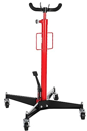 M.J COMFY-LIFE Hydraulic Telescopic Transmission Jack Hydraulic Transmission Lift 0.5T Vertical Car Transmission Jack Motor Transmission Lift with Foot Pedal Heavy Duty Car Repair Lift Frame Red