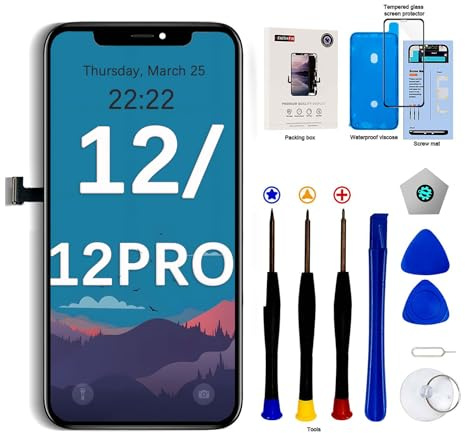 EFaith für iPhone 12/12 Pro Display 6,1 Full HD LCD Touchscreen | 6,1 Zoll Full HD LCD Touchscreen | Passend für iPhone 12 & 12 Pro | Kompletter Ersatzbildschirm mit Werkzeug