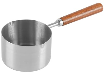 Laroal Casserole à Lait en Acier Inoxydable 250 ML, Petite Casserole à Lait avec Bec verseur, poignée en Bois Anti-brûlure, Convient pour Les Restaurants, Les Maisons et Les Cuisines