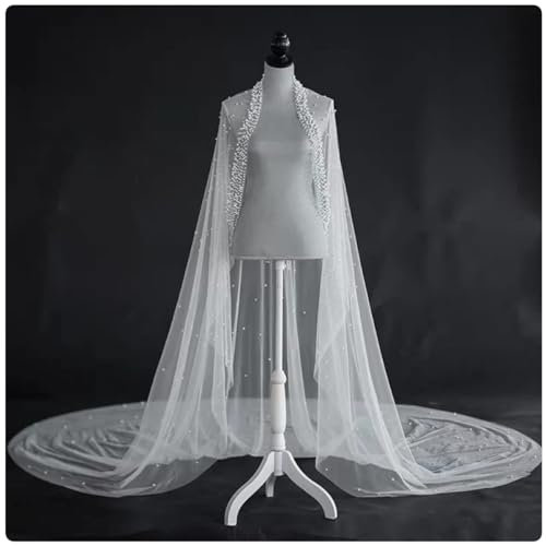 300 cm Langer, eleganter Brautschleier mit Perlen, stilvolles Hochzeitsaccessoire für Bräute, perfekt für Hochzeitszeremonien und Partys. Weiß, 300 x 300 cm