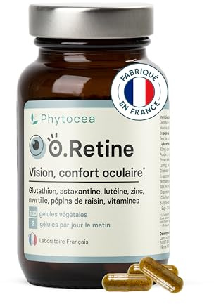 Phytocea - O.Retine | Complément Alimentaire Pour le Confort Visuel & la Vision Nocturne | Lutéine, Glutathion, Vitamines | Antioxydants Pour Yeux Secs et Irrités | 180 Gélules | Fabriqué en France