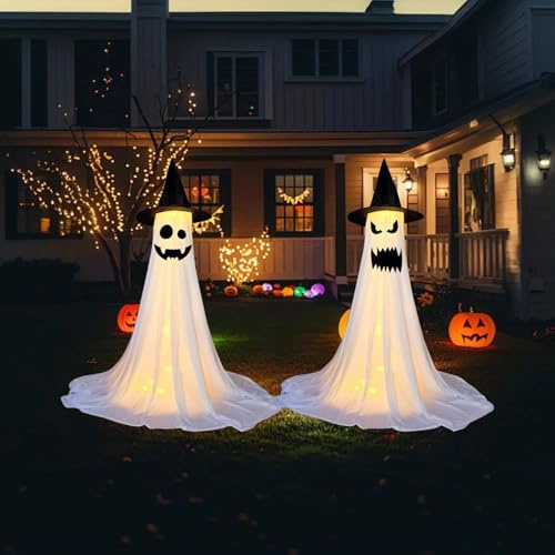 Decorazioni per Halloween, luci fantasma, altezza 120 cm, decorazione fantasma con spooky, regalo per feste di Halloween, per veranda anteriore, giardino, casa, festa di fantasma