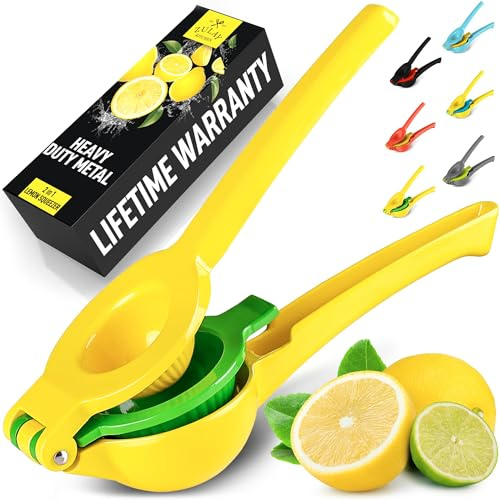 Metal 2-in-1 Lemon Squeezer - Sturdy Max Extraction Hand Juicer Lemon Squeezer Gets Every Last Drop - Easy to Clean Manual Citrus Juicer - Easy-Use Lemon Juicer
