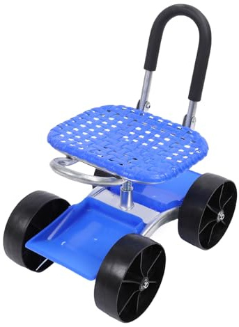 Asixxsix Siège de Travail sur Jardin, Chariot de Jardinage Pivotant à 360 Degrés avec Roues et Plateau à Outils, Hauteur et Direction de Siège Réglables, Petit Scooter de Wagon