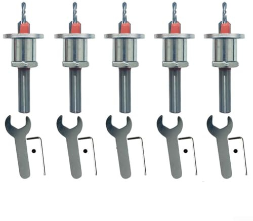 Juego de 5 brocas avellanadas para madera con tornillo de tope de profundidad, longitud de perforación ajustable, vástago de 8 mm, diseño de tres puntas para aplicaciones precisas para carpintería
