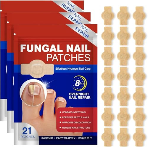 63Pcs Fungal Nail Patches,Nail Patches For Toenails and Fingernails,8-Hour Overnight Effortless Hydrogel Nail Care(3 Packs x 21 Servings)