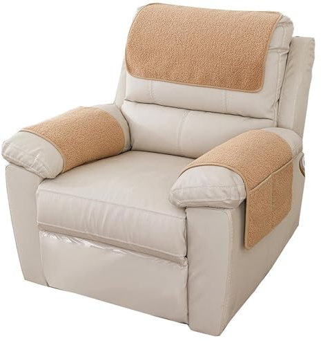 Fodera Per Poltrona Relax Reclinabile Copertura Poggiatesta Fodere Per Divano, Copri Braccioli Bracciolo, Copridivano 3 2 1 Posti Con Orecchie, Antigraffio Gatto(Cammello chiaro,Short 1 Seat 3pcs)