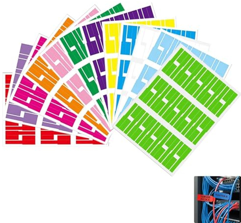 360 Piezas 12 Colores A4, Etiquetas para Cables, Adhesivas e Imprimibles para Impresora Láser, Impermeables y Resistentes al Desgarro, Organizador de Cables para Hogar y Oficina,etiquetas para cables