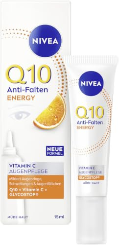 NIVEA Q10 Anti-Falten Augenpflege, Augencreme mit Q10, Glycostop & Vitamin C und E, straffende Feuchtigkeitscreme für die empfindliche Augenpartie, ENERGY Vitamin C Augenpflege (15 ml)