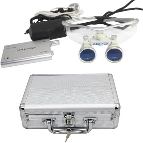Lupenbrille Zahnarzt 3W, 3.5X 420mm Lupenbrilles mit LED Scheinwerfer Headlight Licht, Dental Lupenbrille für Naharbeit, LED-Stirnbandlupe für Alle Type von Chirurgischen Operation (mit Koffer)