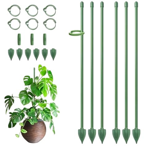 Supporto per Piante 32,6 cm, Set 8 Bastoncini per Piante con Connettori e Ganci, Tutori per Piante Rampicanti, Monstera, Orchidee e Pomodori, Sostegno per Piante da Vaso e Orto, Verde
