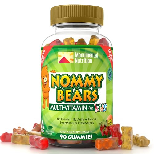 NOMMY BEARS Kids Multivitamin Gummies – 11 Essential Kids Vitamins, Gelatin-Free, Vegan, Halal, Gluten & Dairy Free, Natural Flavors, 90 Gummies