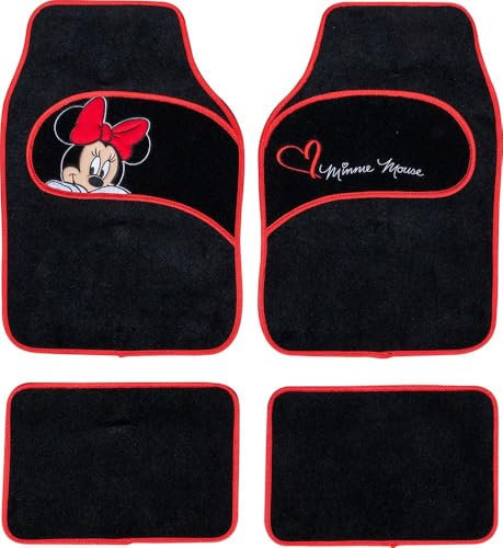 TataWay in viaggio si cresce - Alfombrillas de Coche Disney Minnie, Juego de 4 Piezas, Medidas 65x42,5cm y 30x40cm, Alfombra Universal, Accesorios de Coche, Negro, 30x40 cm, Alfombra