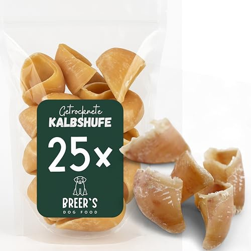 BREERs Kalbshufe getrocknet Hunde 25 Stück Kauartikel für Groß & Klein, Rinderhufe Hufe Kalb und Rind, Kausnack Kuh