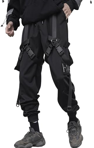 XYXIONGMAO Techwear - Pantalones de hip hop para hombre, color negro, estilo gótico, pantalones cargo tácticos para hombre, Negro, Small