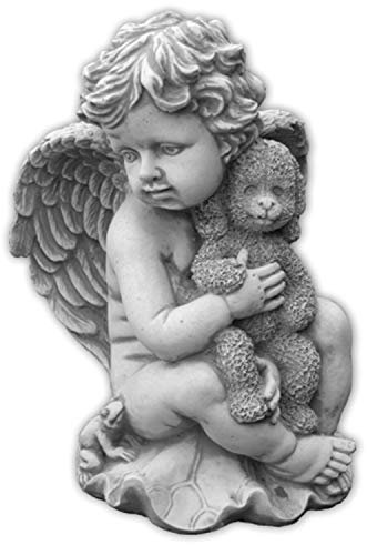 gartendekoparadies.de Grande statuetta in pietra massiccia, angelo con orsacchiotto, decorazione per la tomba in pietra
