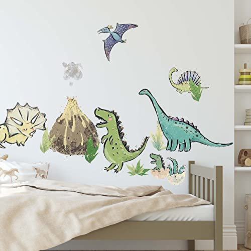 WANDKIND Dino Welt Wandtattoo Kinderzimmer V370 | handgezeichnet | AUFKLEBER Kindergarten | Babyzimmer Wandsticker Wanddeko Dekoration Dinosaurier Vulkan (50 x 50 cm)