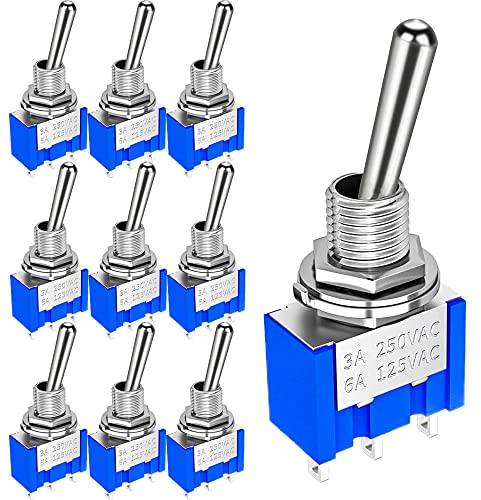 GUUZI 10st 6A/125V 3A/250V PÅ/Av/PÅ Miniatyrvippströmbrytare 3 Anslutningar 3-läges SPDT-vippströmbrytare MTS-103