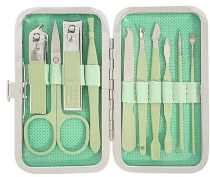GZSYWZ Nail Clipper Set 10 Pcs Professional Nail Care Tools Stainless Steel With Button Box Green Portable Manicure Nail Beauty Gift Set Travelling Multifunction