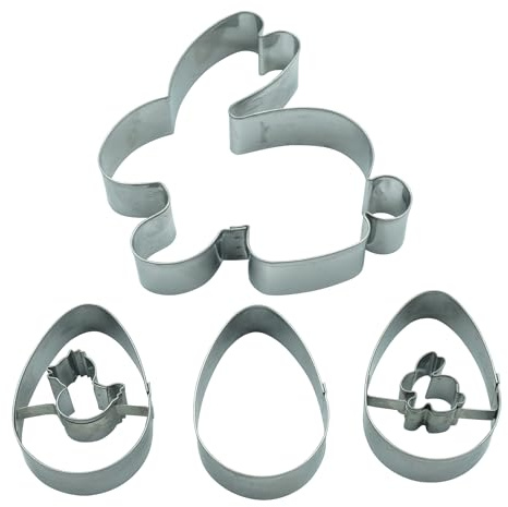 BekkiB 4er-Set Ausstechformen Hase & Ostereier - 1 Osterhasen-Ausstecher, 1 Linzer Unterteil & 2 Linzer Ausstecher aus Edelstahl sind spülmaschinengeeignet - 7238