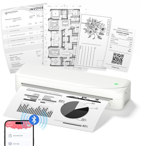 LabelCenter Thermodrucker A4,Mobiler Drucker A4 für Unterwegs,Tragbarer Drucker M833 Kompatibel mit Phone und Laptop für Büro,Schule,Zuhause,Mobiler für A4/216mm/210mm/110mm/53mm Thermopapier,Weiß