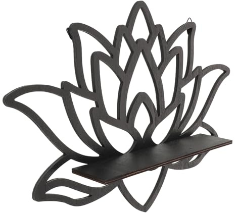 HOMOCONO Schwebendes Wandregal mit Boho Lotus Design Eleganter Schwarzer Lotus Kerzenhalter und Ablage zur Wandmontage für Wohnzimmer und Schlafzimmer