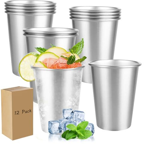 CYEER 12 Stück Edelstahlbecher 350ML, Stapelbare Edelstahl Becher, Camping Becher Edelstahl Tasse, Metallbecher, Wiederverwendbare Tragbare Campingbecher für Camping Party Outdoor Reisen