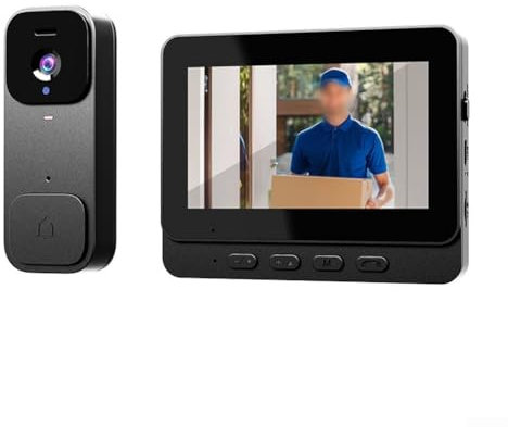 Sistema de intercomunicación de video inalámbrico, cámara de timbre de video de 4.3 pulgadas con monitor, kits de cámara HD de video portero automático (Negro)