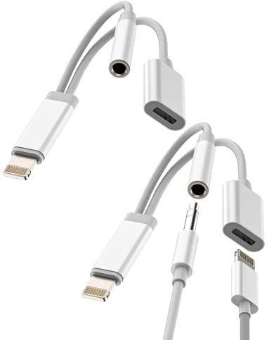 Lightning to 3.5mm Headphone Jack Adapter(2 pack)for iPhone 14 pro max Aux Audio Cable 2in1 Charger Splitter for Apple MFi Certified Charging Connector for iPad Earphone Adaptor Converter Accessories
