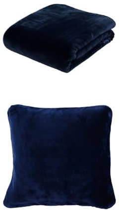 Gözze Premium Cashmere-Feeling Decke und 2er Set Cashmere-Feeling Kissen, 130x170 cm + 50x50 cm, Farbe: Marine