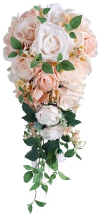 CarpNettore Bouquet Da Sposa per Damigelle Della Sposa, Bouquet Da Sposa a Cascata, Fiori Artificiali a Cascata per La Sposa