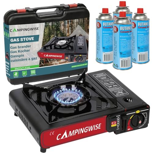 Réchaud à gaz portable, 1 feu avec mallette de transport et 4 bidons de gaz