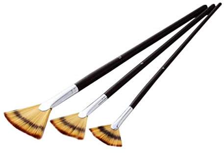NUOBESTY 3pcs Fan-shaped Nylon Hair Paint Brush Set for Painting Art Supplies, Brown Wooden Handle, Suitable for Watercolor Gouache Acrylic Oil Painting