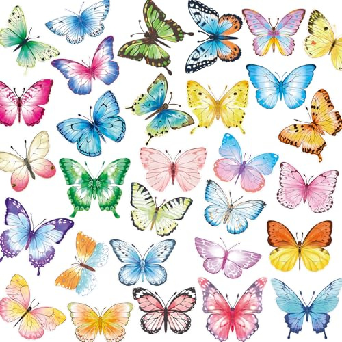 LUHOCIY 30 Stück Fensterbilder Frühling, Schmetterlinge Deko, Fenstersticker Frühling, für Spaß und Schönheit zu Hause Dekoration, Geeignet für Alle Arten von Dekoration in Jedem Ort