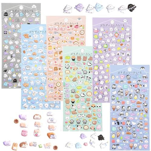 6 Blatt 3D Sticker Set, Cartoon Puffy Stickers Mini Animal Aufkleber Süße Tiere Sticker für Jungen und Mädchen Notizbuch Handyhüllen Scrapbooking DIY