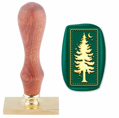 Hobbspring Wachs Siegel Stempel Mit Kiefernbaum Motiv Austauschbare Umschläge DIY Siegel Stempel Weihnachtsbaum Rechteckig Messingkopf Holzgriff Für Geschenk Geburtstagsparty Dekor Zurück zur Schule